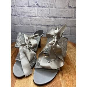 Parade Silver High Heel Shoes Sparkle & Satin Tie-Up Ribbon SZ 9.5 Worn Once!